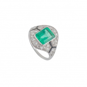 18k White Gold Emerald & Diamond Dress Ring 3.50ct
